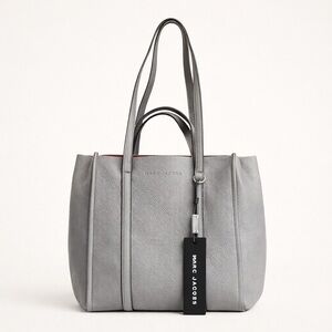 Marc Jacobs Large Gray Leather Tote Bag . Orange Interior . Shopper Carryall